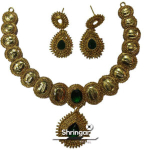 Golden Plated Short Necklace designed with Stone and Earring