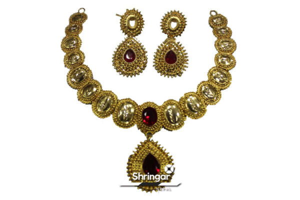 Golden Plated Short Necklace designed with Stone and Earring