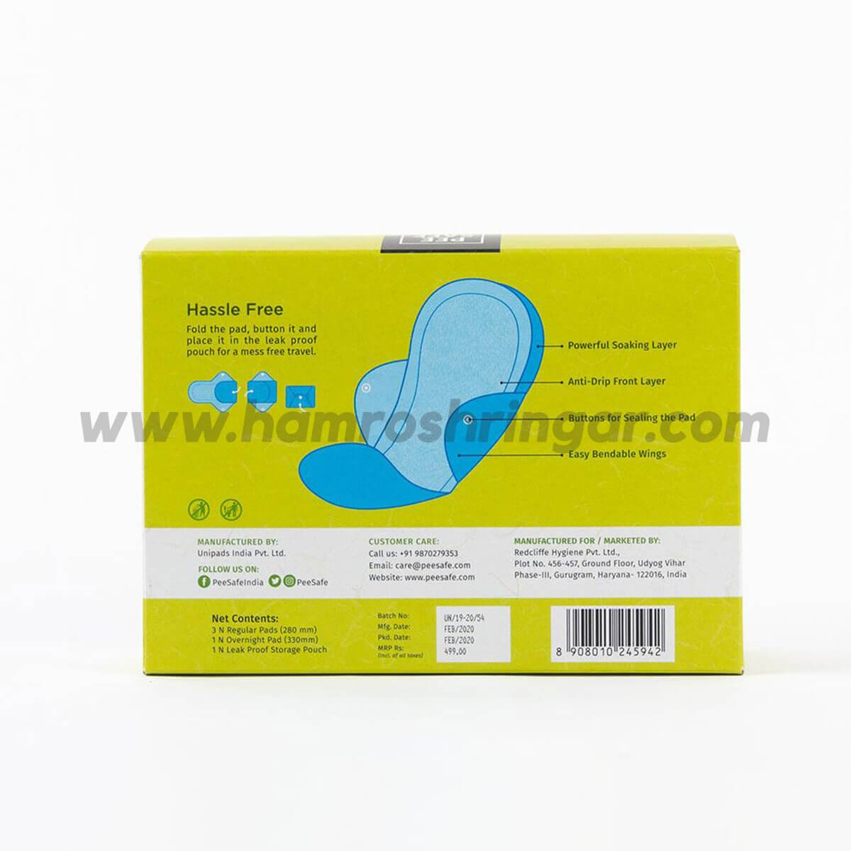 PeeSafe Resuable Sanitary Pads (Three Regular & One Overnight) Pack