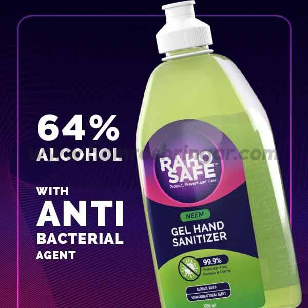 Raho Safe Germ Free Hand Sanitizer - 64% Alcohol with Anti Bacterial Agent