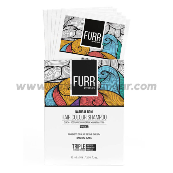 Furr Natural Noni Hair Colour Shampoo by Pee Safe (Triple Response Formula Of Shikakai, Bhringraj & Hibiscus | Ammonia , PPD , Stain & Cruelty Free) - Pack of 5 Sachets