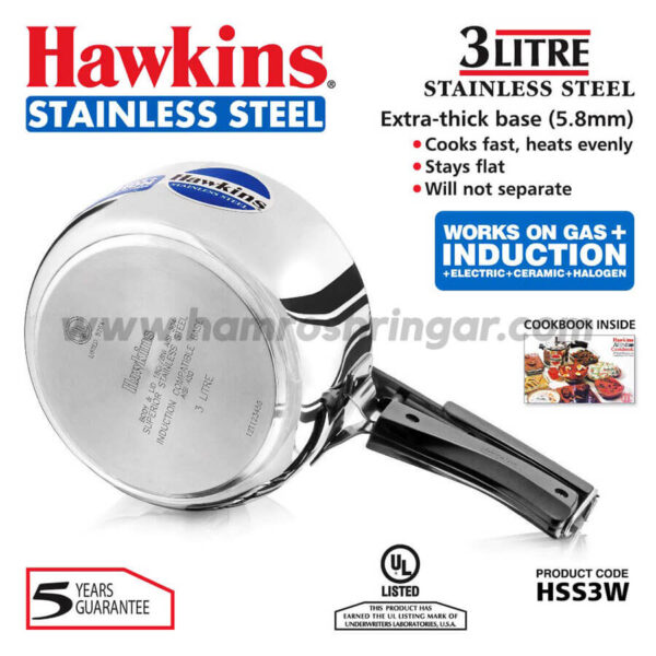 Hawkins Pressure Cooker - Stainless Steel - 3 Liter Wide