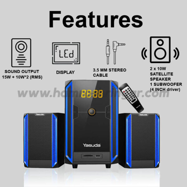 Yasuda - 2.1 CH Speaker - 15 W + 10 W * 2 Speaker (RMS) - Features