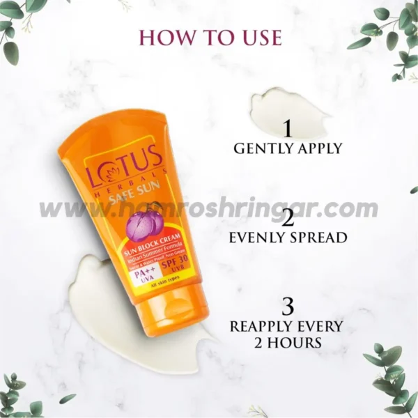 Lotus Herbals Safe Sun Sun Block Cream PA++ SPF 30 - How to Use