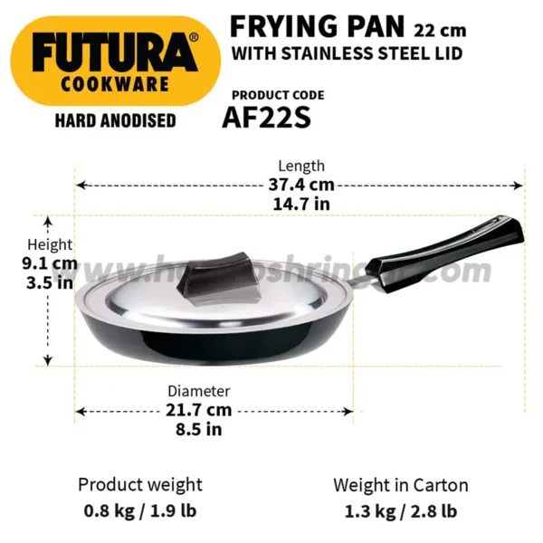 Hawkins - Hard Anodised Frying Pan With Stainless Steel Lid - Diameter