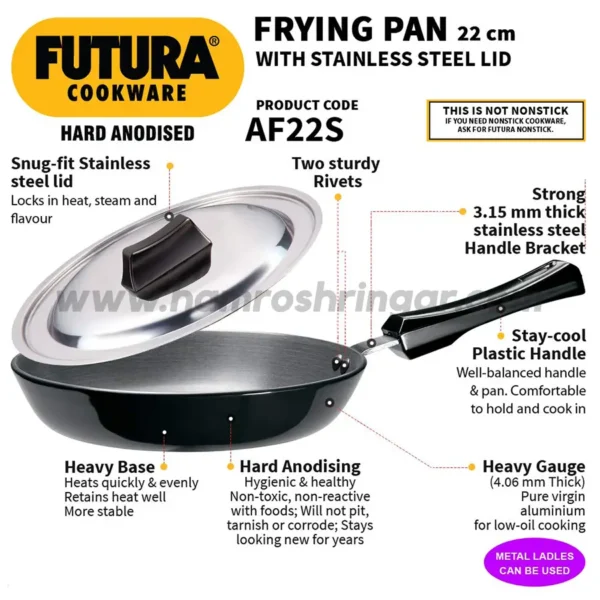 Hawkins - Hard Anodised Frying Pan With Stainless Steel Lid - Features