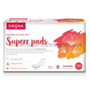 Sirona Natural Ultra Soft Superr Pads for Maternity Flow, Overnight Flow & Extremely Heavy Flow - 8 Pieces (420mm)