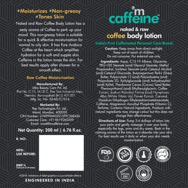 mCaffeine Naked & Raw Coffee Body Lotion - Certificate