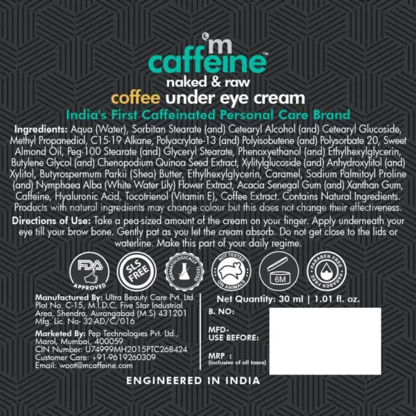 mCaffeine Naked and Raw Coffee Under Eye Cream - Certificate