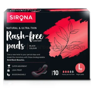 Sirona Biodegradable Super Soft Black Sanitary Pads and Napkins Night Pads - Large (Pack of 10)