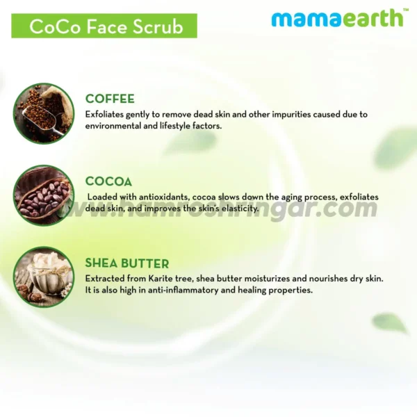 Mamaearth | CoCo Face Scrub with Coffee and Cocoa for Rich Exfoliation - Ingredients