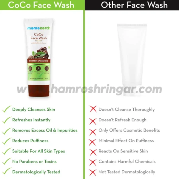 Mamaearth | CoCo Face Wash with Coffee and Cocoa for Skin Awakening - Comparison