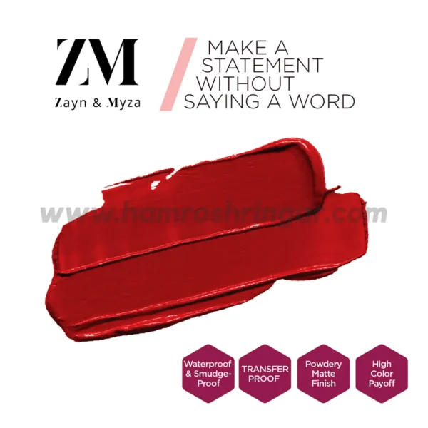 Zayn & Myza Transfer-Proof Power Matte Liquid Lip Color (Power Red) - Features