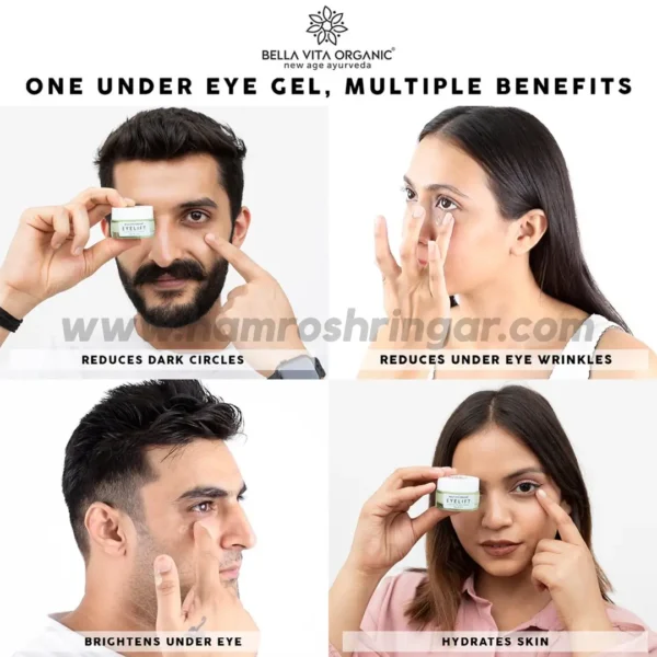 Bella Vita Organic Eye Lift Under Eye Gel Cream for Dark Circles, Puffy Eyes, Wrinkles & Fine Lines - Multiple Benefits