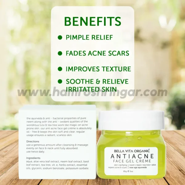 Bella Vita Organic Anti Acne Face Gel with Neem, Tulsi & Aloe Vera - Benefits