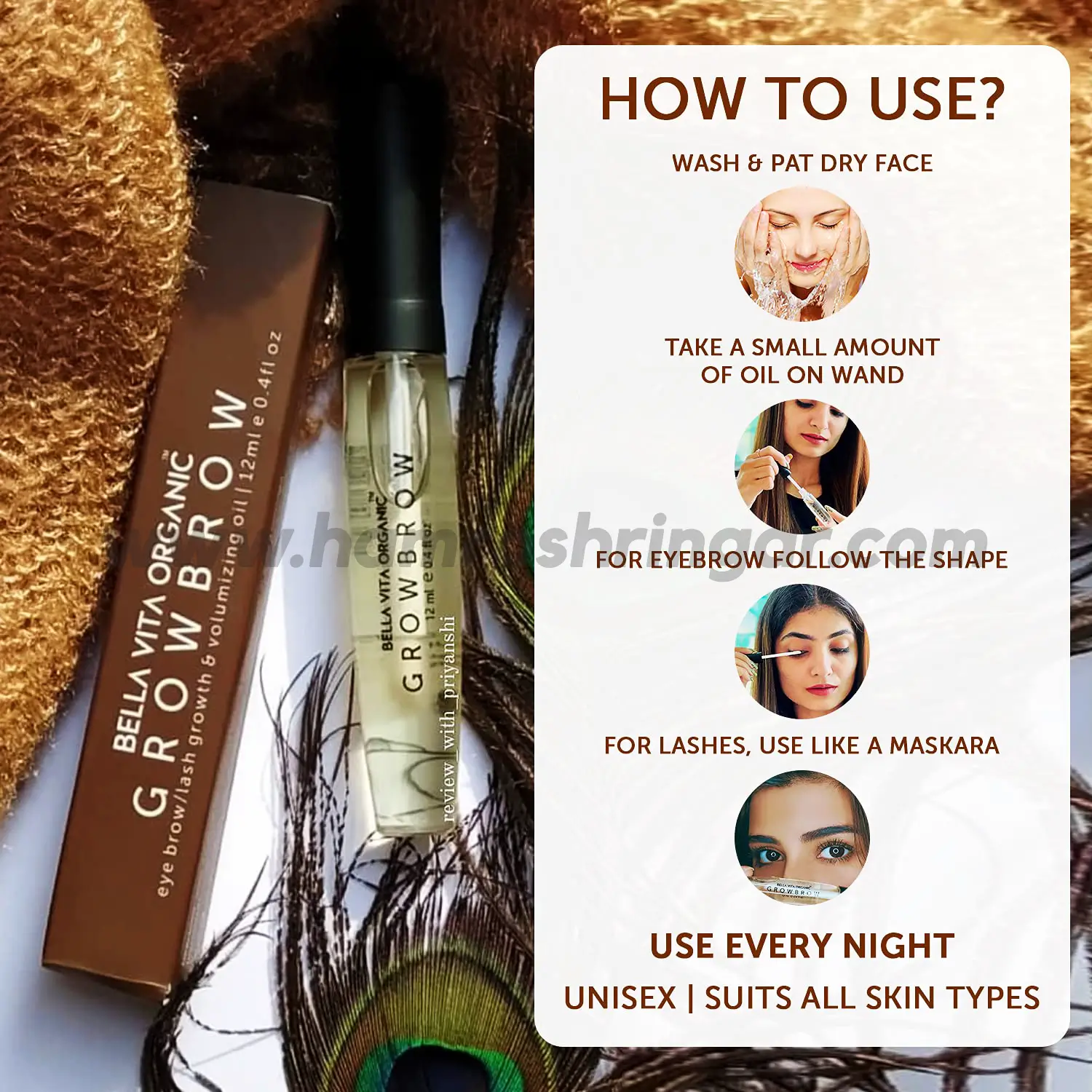 Bella Vita Organic Grow Brow | Eyebrow Eyelash Hair Growth & Volume Serum with Castor, Onion Oil & Vitamin E - 12 ml - Online Shopping in Nepal | Shringar Store | Bella Vita Organic Grow Brow | Eyebrow Eyelash Hair Growth & Volume Serum with Castor, Onion Oil & Vitamin E - 12 ml - Online Shopping in Nepal | Shringar Store |