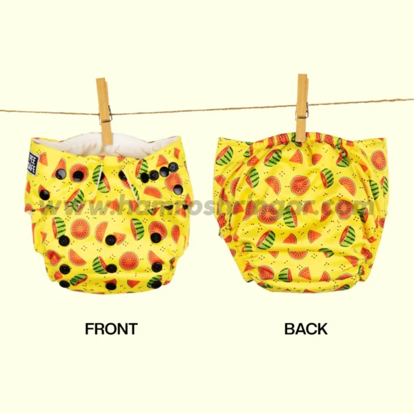 Pee Safe Reusable Baby Diaper | Melons - Front and Back View