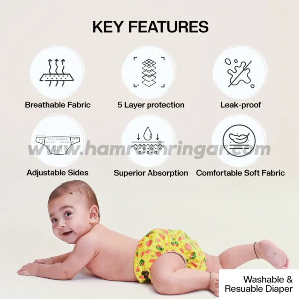 Pee Safe Reusable Baby Diaper | Melons - Key Features