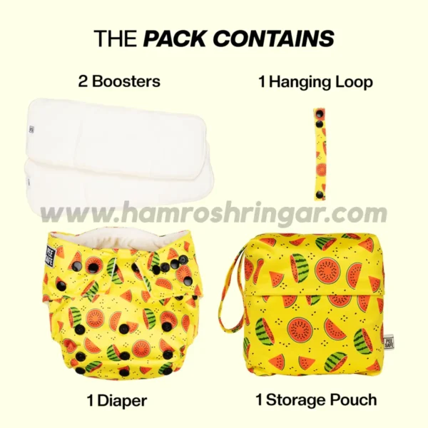 Pee Safe Reusable Baby Diaper | Melons - The Pack Contains
