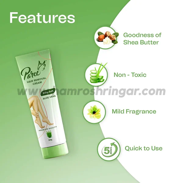 Paree Hair Removal Cream Silky Soft with Aloe Vera | For Sensitive Skin - Features