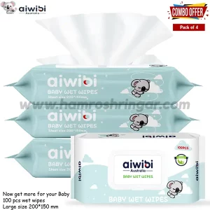 Aiwibi Australian 100% Soft Care Baby Wet Wipes (Pack of 4) - 100 pcs