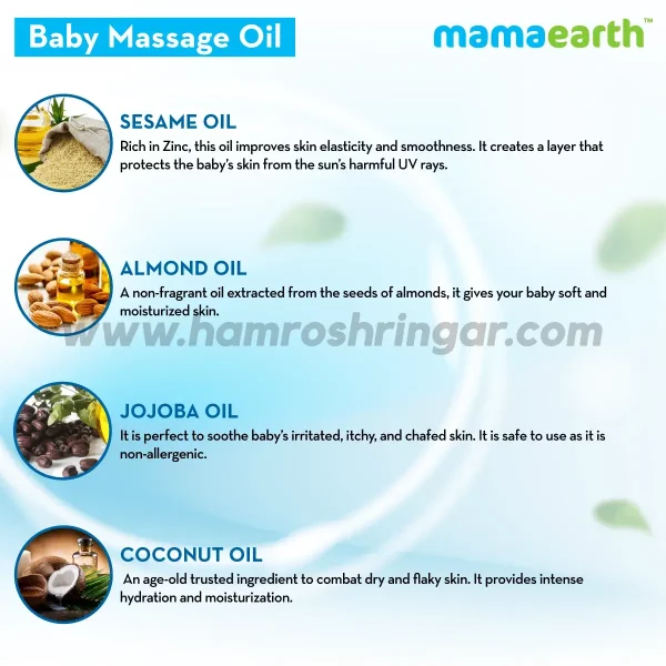 Mamaearth | Soothing Massage Oil for Babies with Sesame, Almond and Jojoba Oil - Ingredients