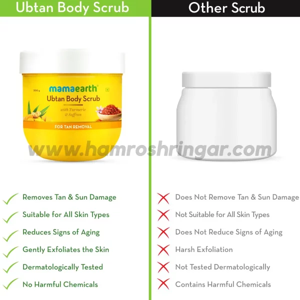 Mamaearth | Ubtan Body Scrub with Turmeric and Saffron for Tan Removal - Comparison