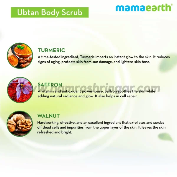 Mamaearth | Ubtan Body Scrub with Turmeric and Saffron for Tan Removal - Ingredients
