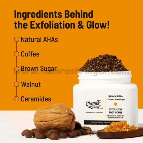 Chemist at Play Exfoliating Body Scrub (Natural AHAs + Coffee + Brown Sugar + Ceramides) - Ingredients