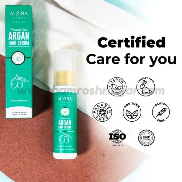 ALZIBA CARES Moroccan Argan Hair Serum with Jojoba & Almond Oil - Certified Care for you