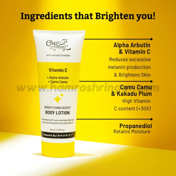 Chemist at Play Brightening Boost Body Lotion - Ingredients