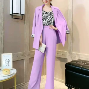 Ladies Formal Suit (Purple) - 3 Pcs Set