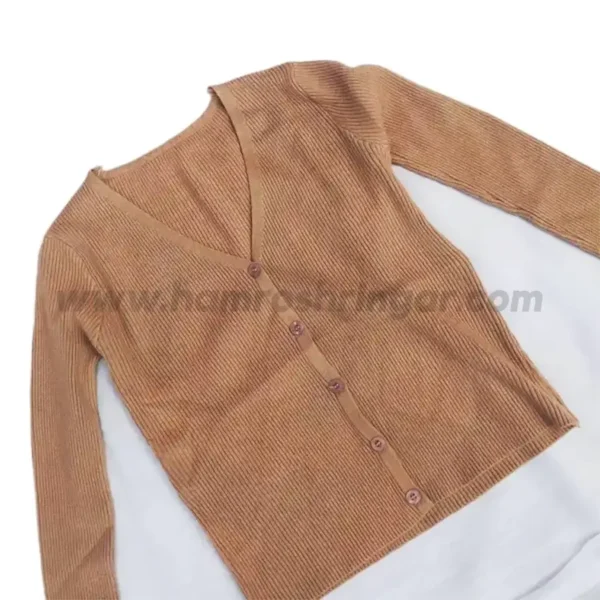 Woolen V Neck Casual Wear Stylish Cardigan Sweaters for Winter (Brown)