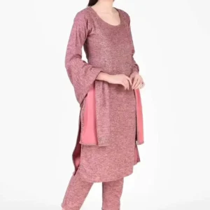 Celis Embroidered Karachi Woolen Suit Kurta Palazzo with Dupatta Set for Women (Pink Colour)