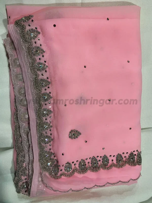 Handmade Chiffon Saree with Blouse Piece (Light Pink Colour) - 5.5 m