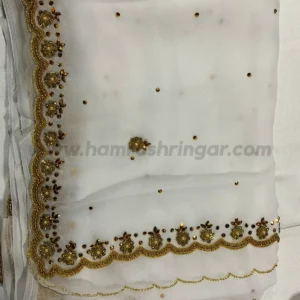 Handmade Chiffon Saree with Blouse Piece (White Colour) - 5.5 m