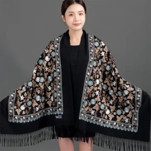 Mujer Bufanda Soft Shawls | Ultra Long Scarf Pashmina Artificial Cashmere Scarf - Poncho Kerchief Embroidery Cape Wrap for Women (Black)