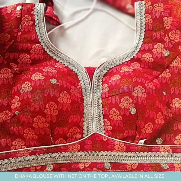 Readymade Dhaka Blouse with Net on the Top (Red Colour)