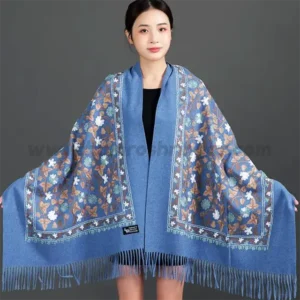 Mujer Bufanda Soft Shawls | Women Ultra Long Scarf Pashmina Artificial Cashmere Scarf - Poncho Kerchief Embroidery Cape Wrap (Demin Blue)