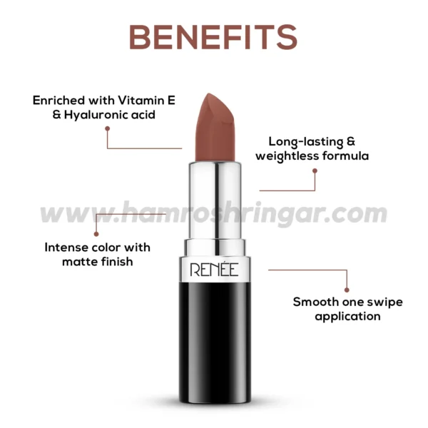 Renee Stunner Matte Lipstick (Queen Bee) - Benefits